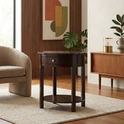 Rustic End Table with Single Drawer and Shelf for Living Room Storage