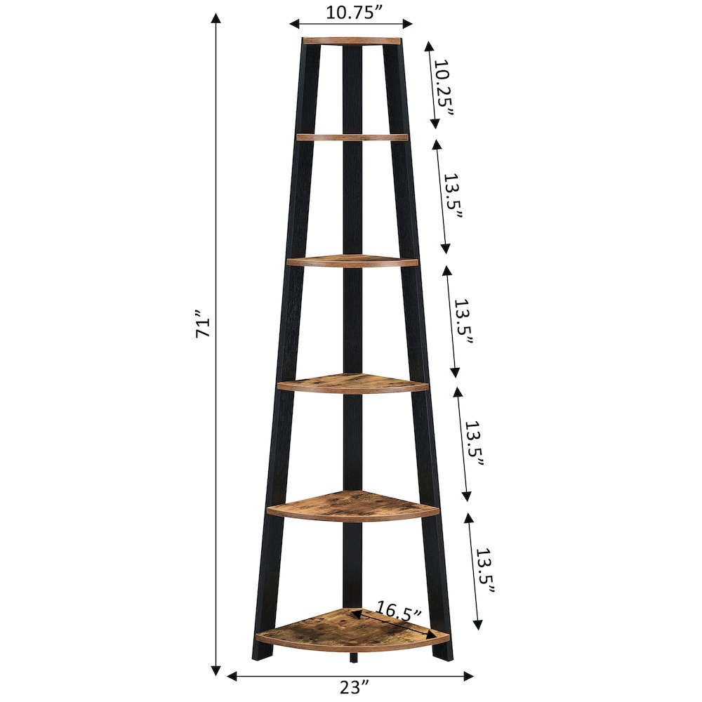 Newport 5 Tier Corner Bookshelf Barnwood/Black