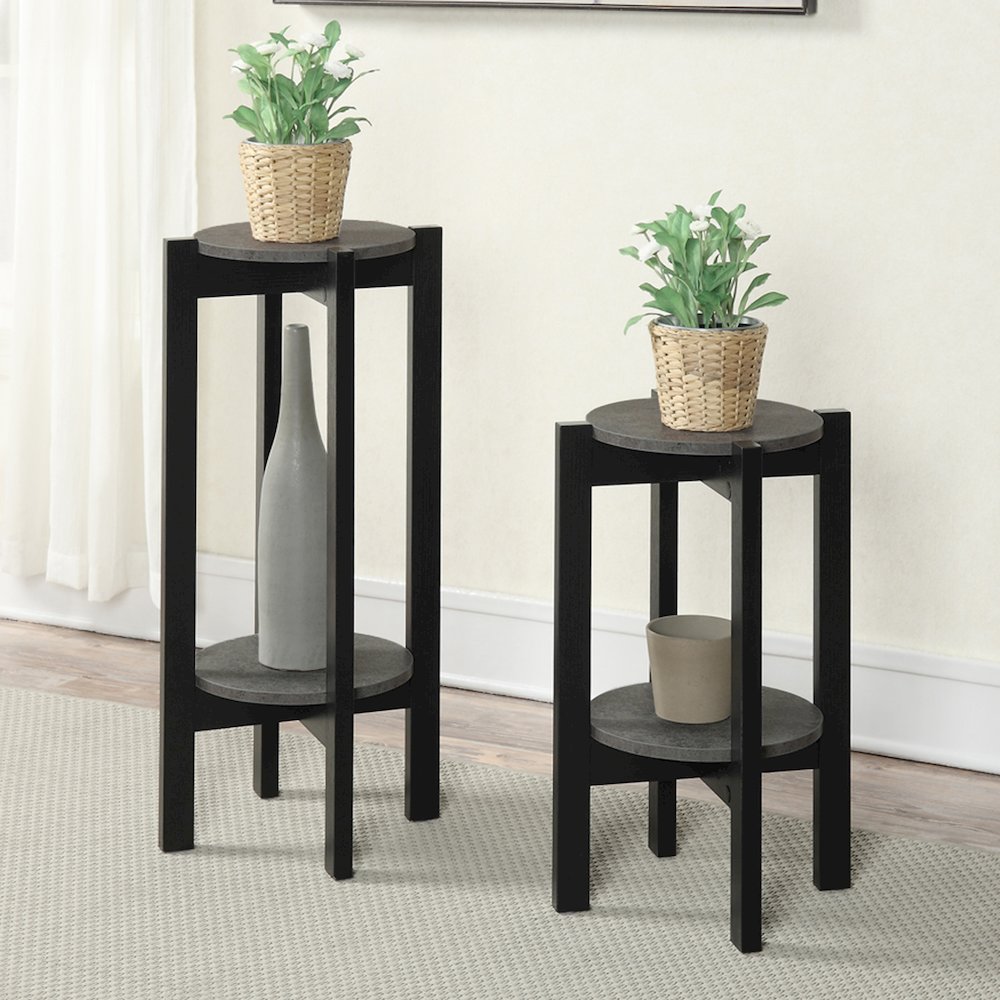Newport Medium 2 Tier Plant Stand Faux Cement/Black