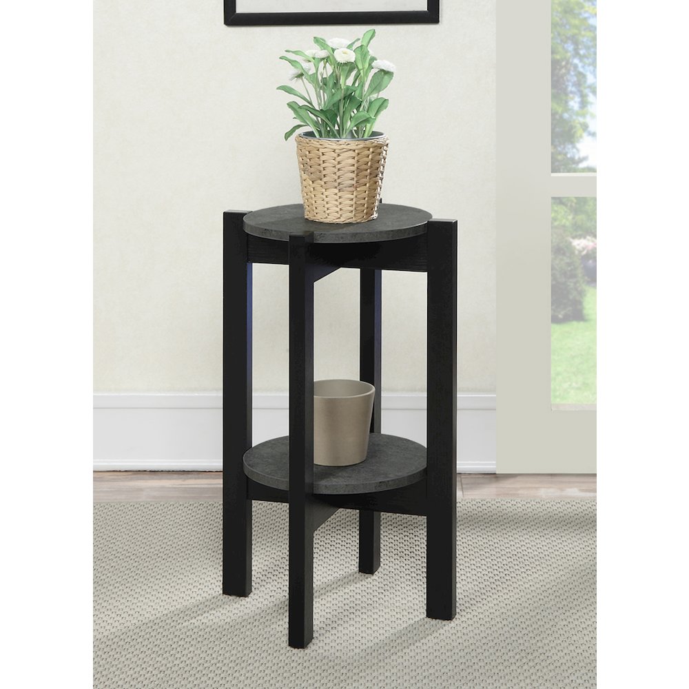 Newport Medium 2 Tier Plant Stand Faux Cement/Black