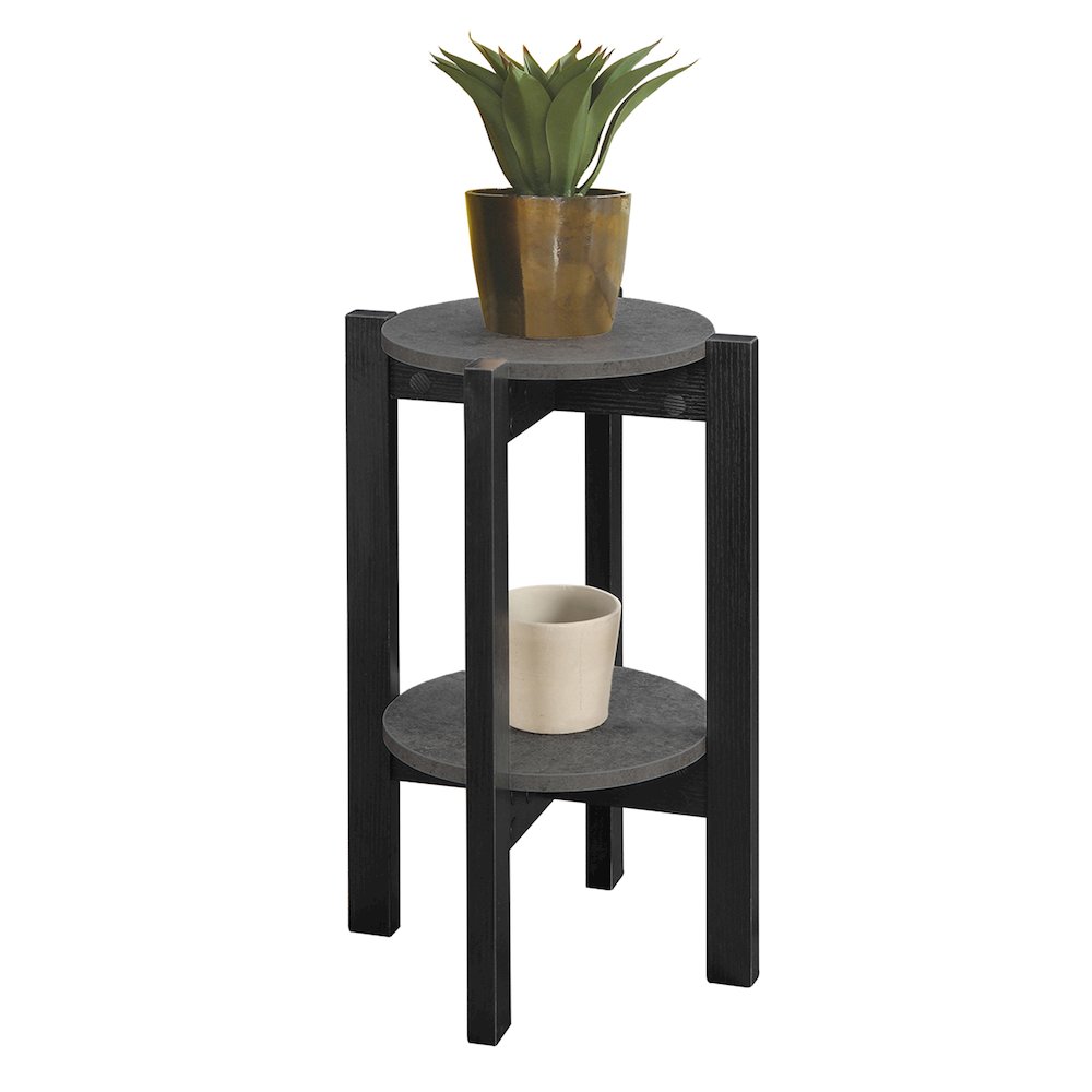 Newport Medium 2 Tier Plant Stand Faux Cement/Black