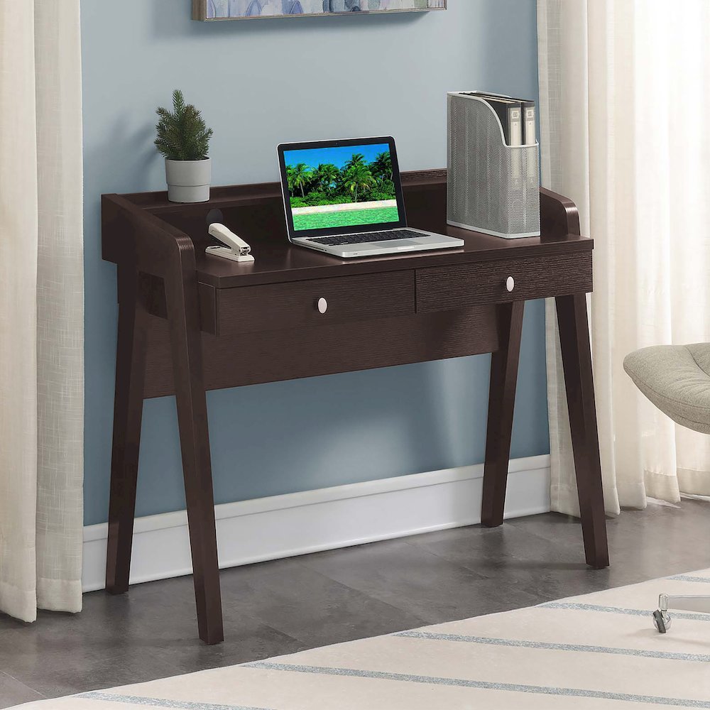 Newport Deluxe 2 Drawer Desk with Shelf, Espresso