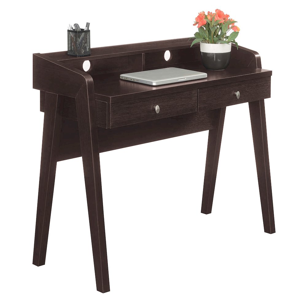 Newport Deluxe 2 Drawer Desk with Shelf, Espresso