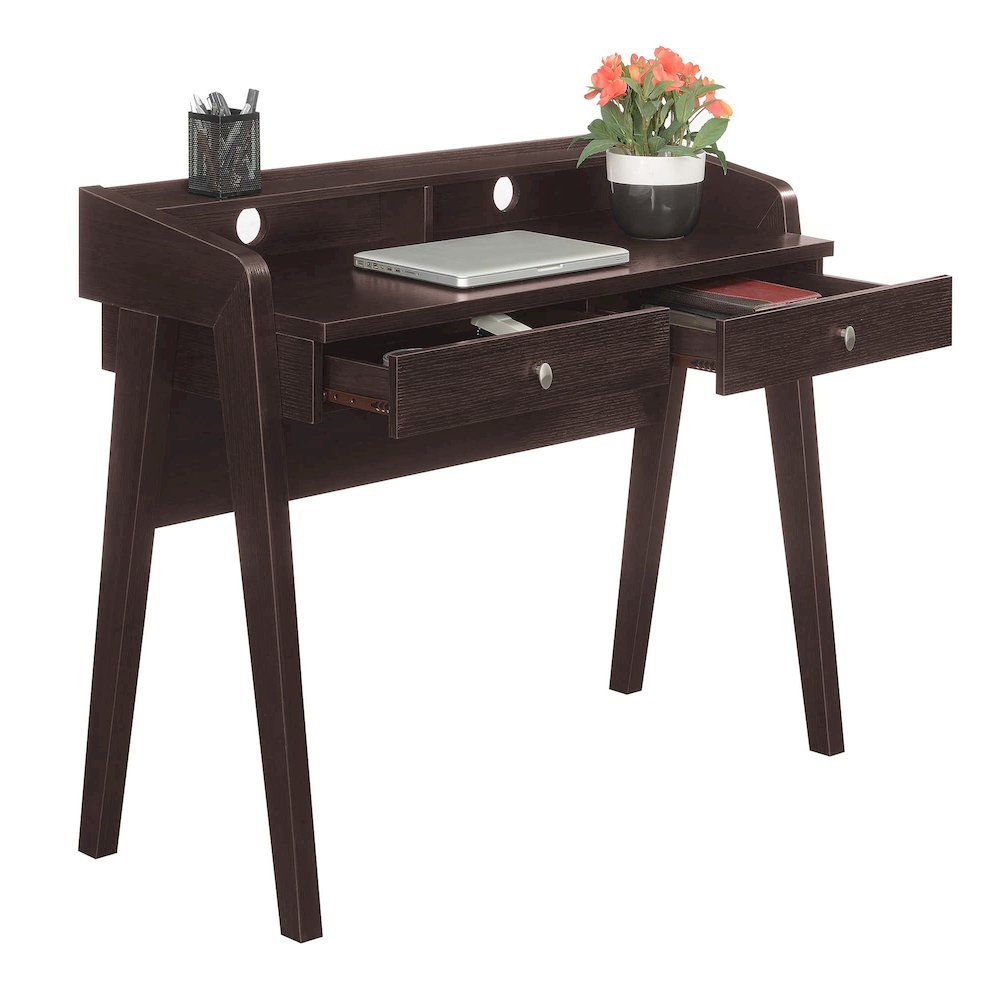 Newport Deluxe 2 Drawer Desk with Shelf, Espresso