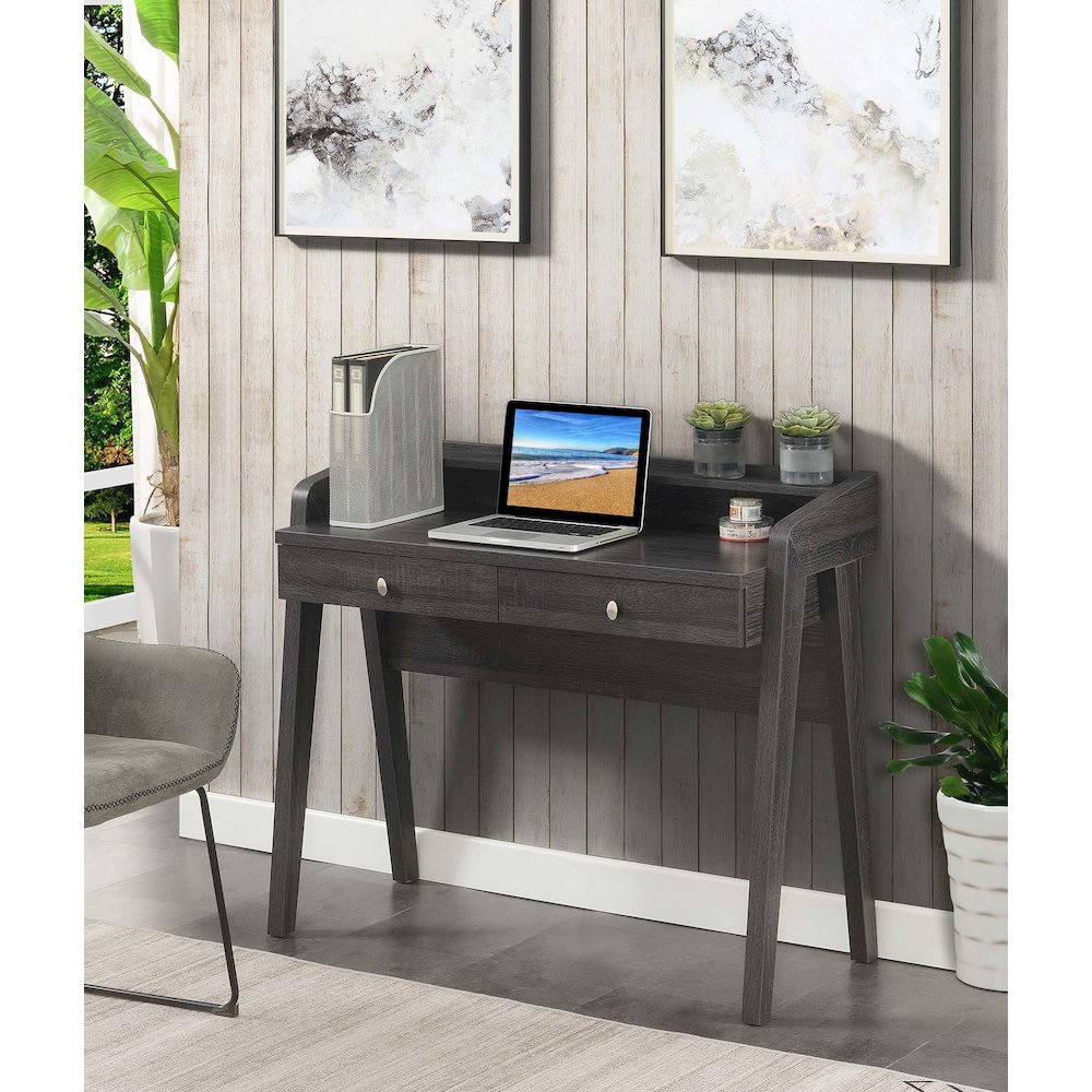Newport Deluxe 2 Drawer Desk with Shelf, Weathered Gray