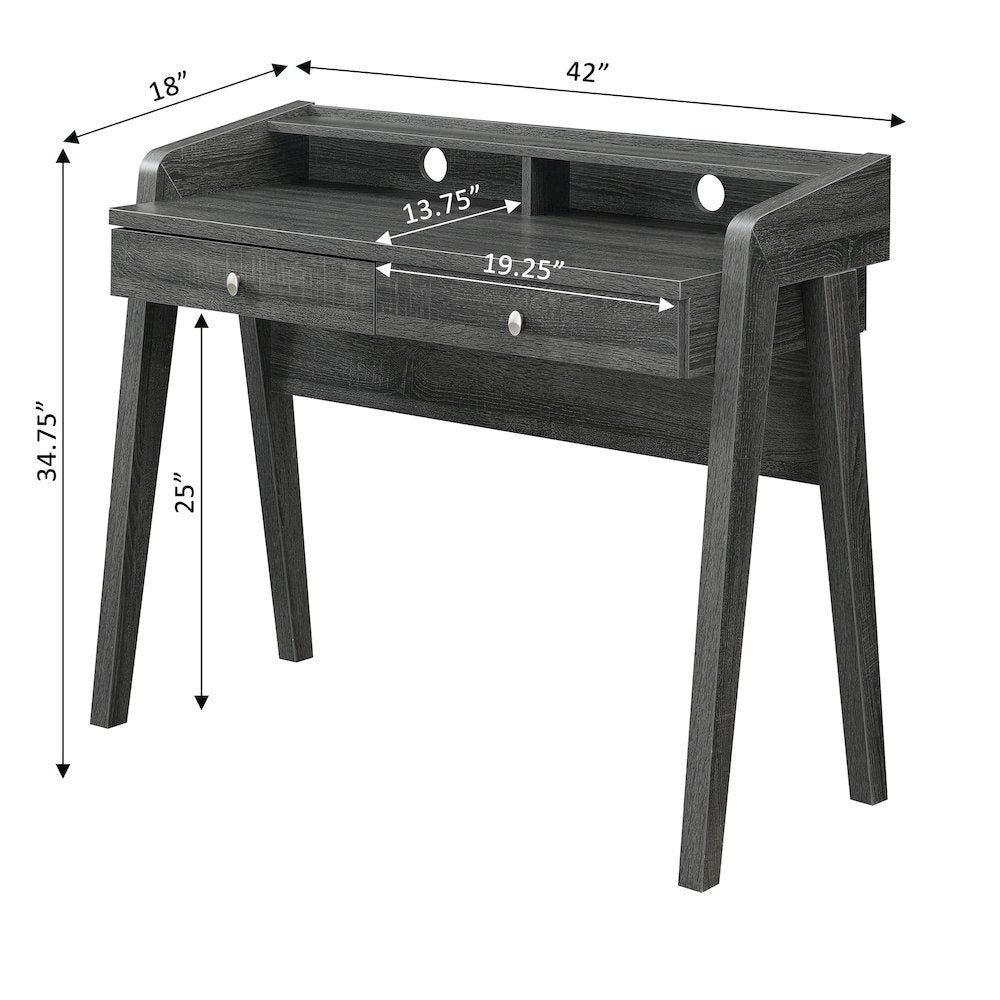 Newport Deluxe 2 Drawer Desk with Shelf, Weathered Gray