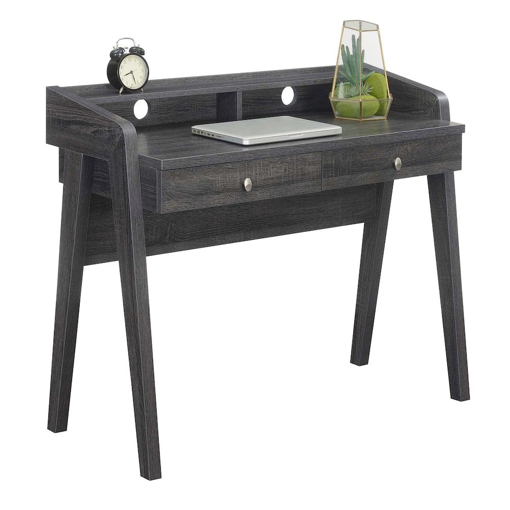 Newport Deluxe 2 Drawer Desk with Shelf, Weathered Gray