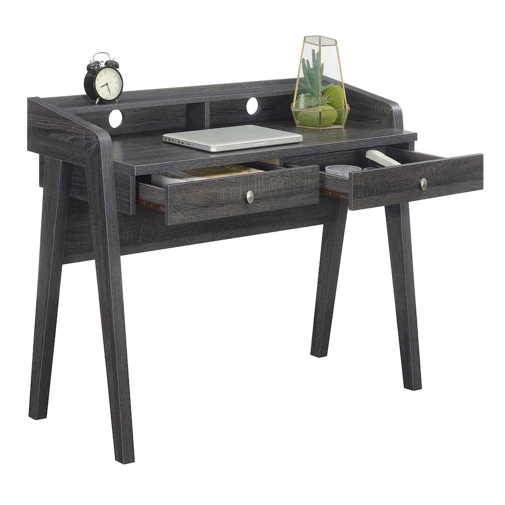Newport Deluxe 2 Drawer Desk with Shelf, Weathered Gray