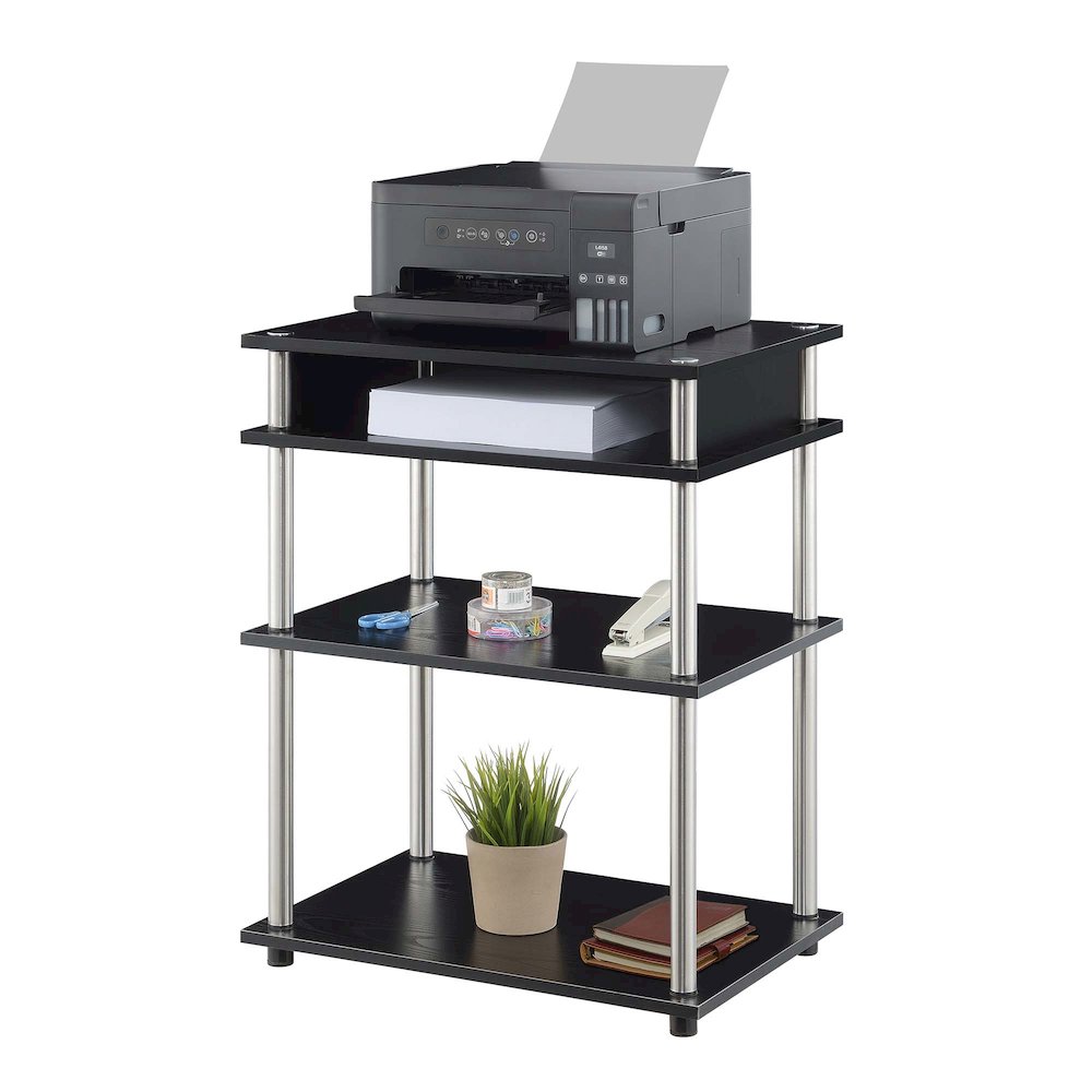 Designs2Go No Tools Printer Stand with Shelves, Black