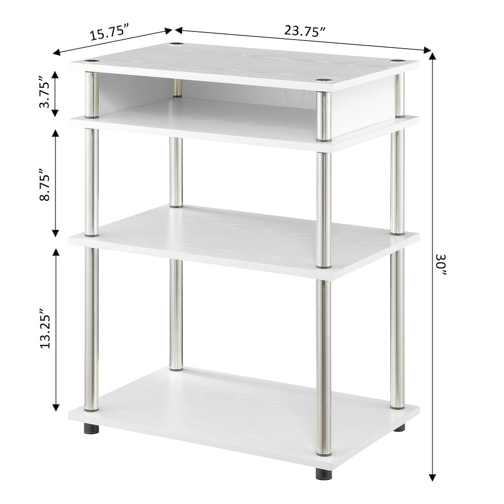 Designs2Go No Tools Printer Stand with Shelves, White