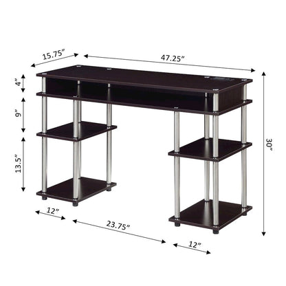 Designs2Go No Tools Student Desk With Charging Station, Espresso