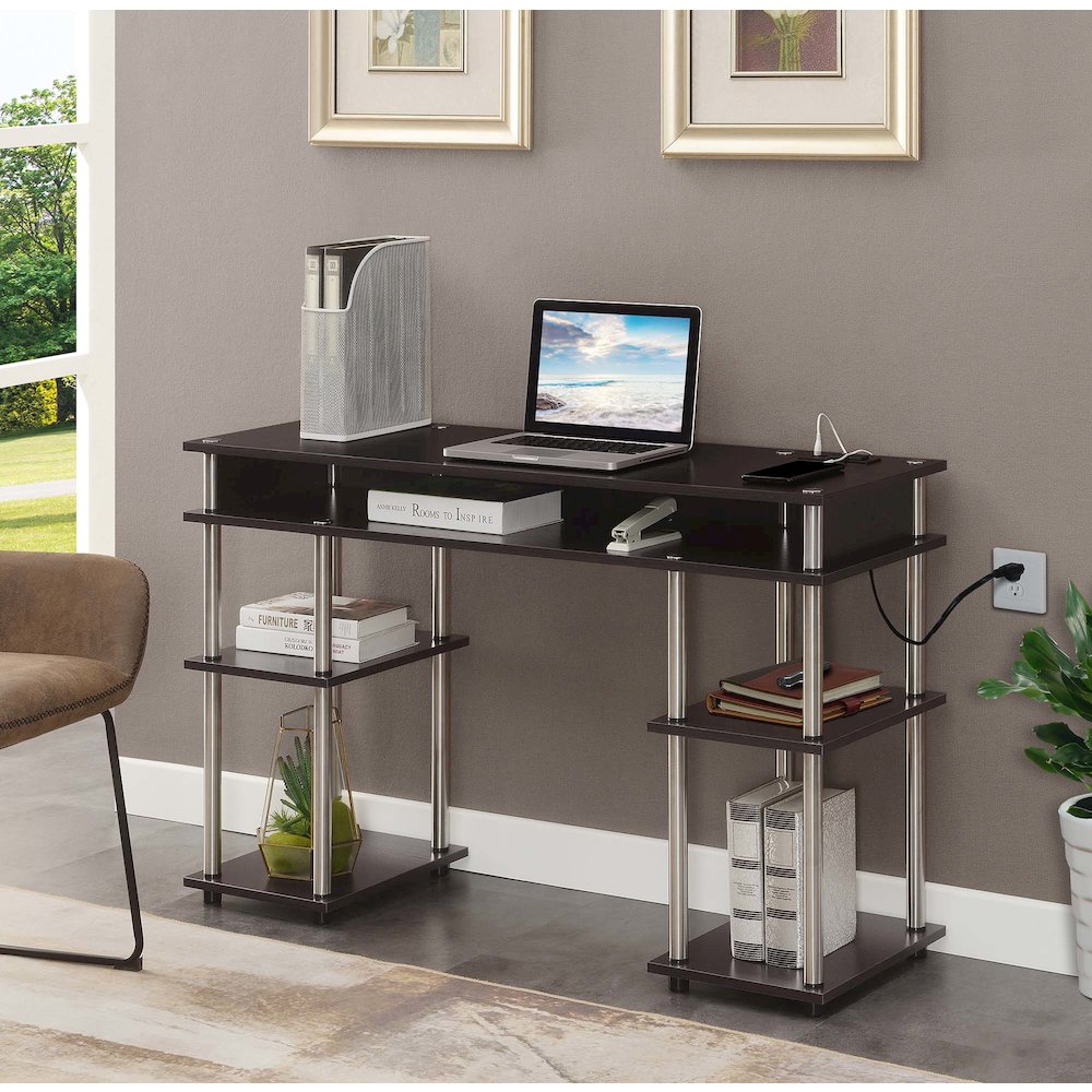 Designs2Go No Tools Student Desk With Charging Station, Espresso