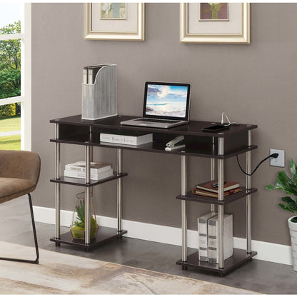 Designs2Go No Tools Student Desk With Charging Station, Espresso