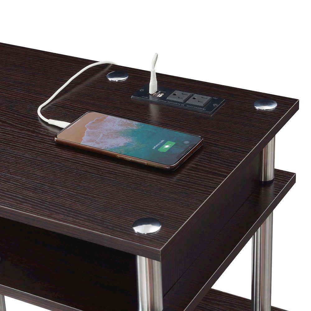Designs2Go No Tools Student Desk With Charging Station, Espresso