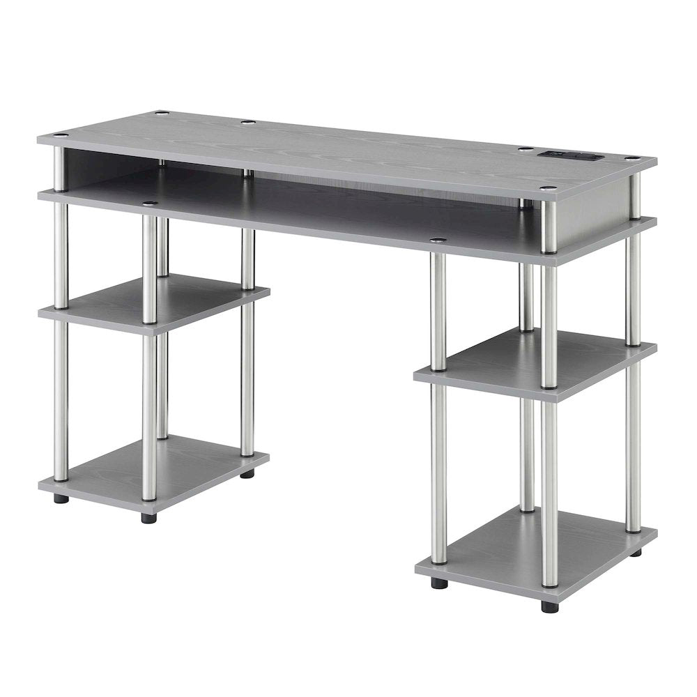 Designs2Go No Tools Student Desk With Charging Station, Gray