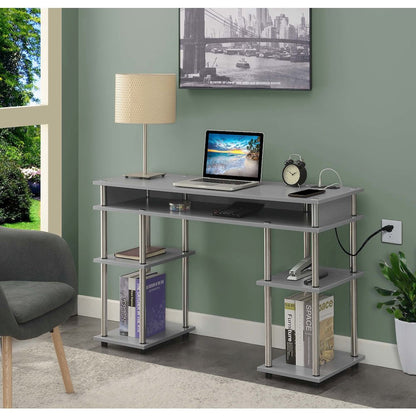 Designs2Go No Tools Student Desk With Charging Station, Gray