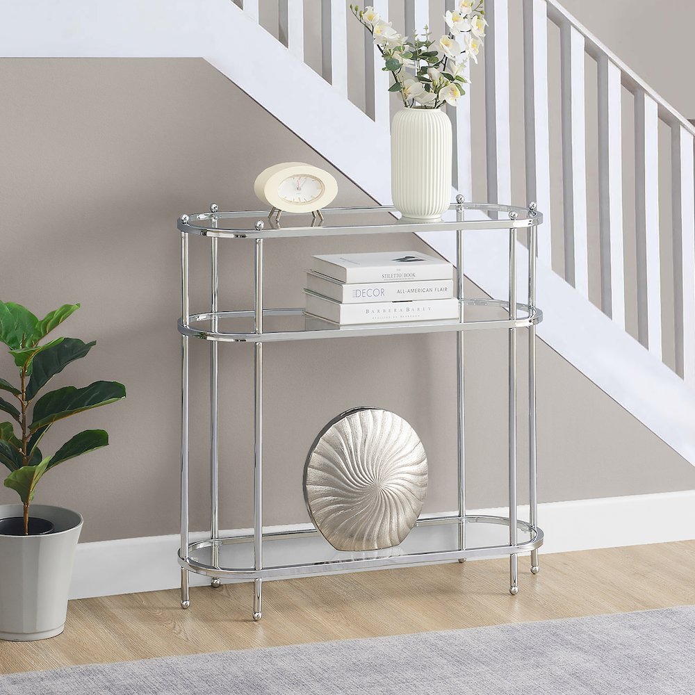 Royal Crest 3 Tier Glass Oval Entryway Hall Table