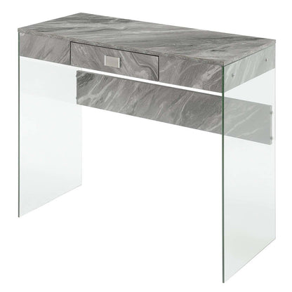 Soho Glass 36 Inch Desk, Gray Marble