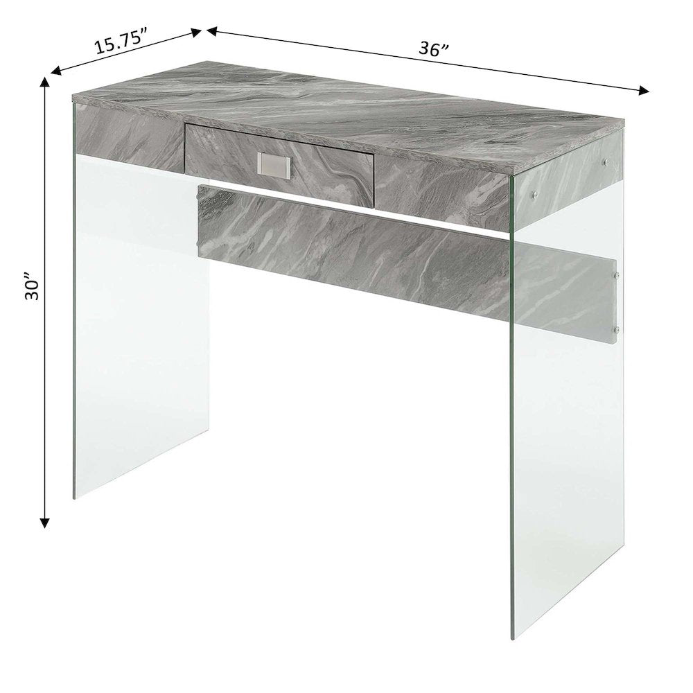 Soho Glass 36 Inch Desk, Gray Marble