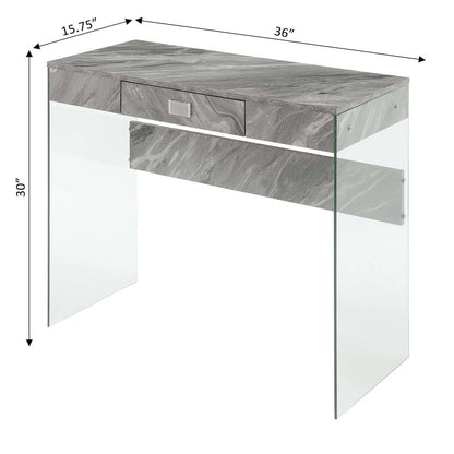 Soho Glass 36 Inch Desk, Gray Marble
