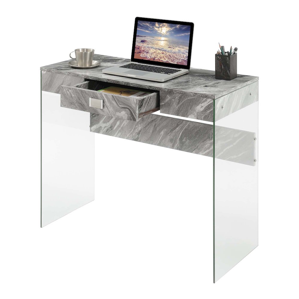 Soho Glass 36 Inch Desk, Gray Marble