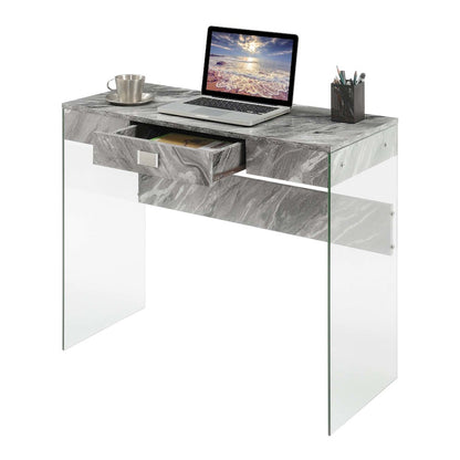 Soho Glass 36 Inch Desk, Gray Marble