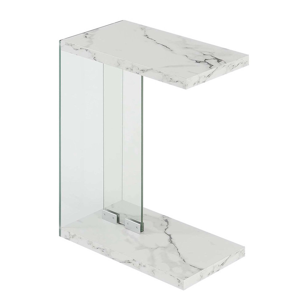 SoHo C End Table, White Faux Marble/Glass