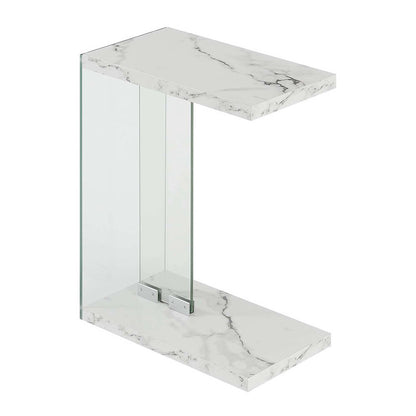 SoHo C End Table, White Faux Marble/Glass