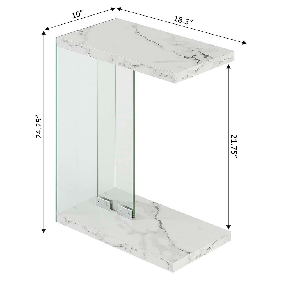 SoHo C End Table, White Faux Marble/Glass