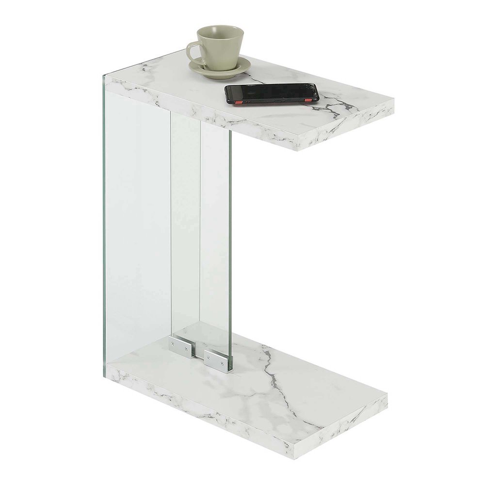 SoHo C End Table, White Faux Marble/Glass