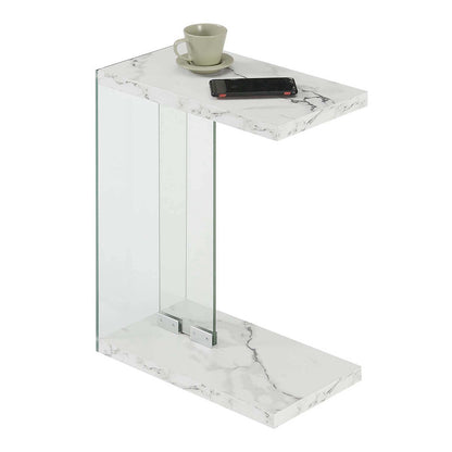 SoHo C End Table, White Faux Marble/Glass