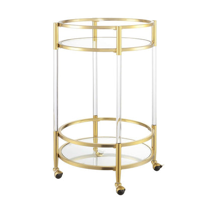 FurniFact Round Bar Cart with 2-Tier Tempered Glass, Metallic