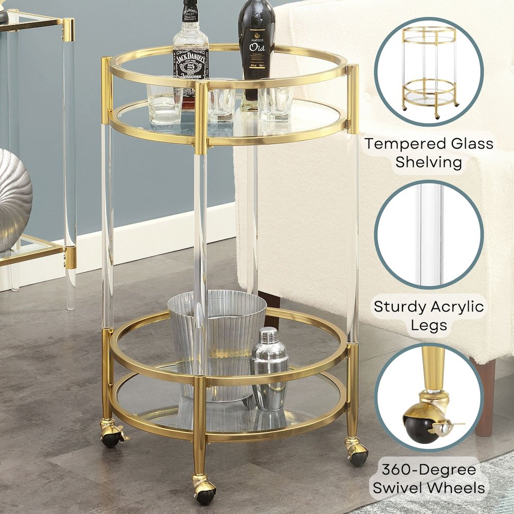 Royal Crest 2 Tier Acrylic Round Glass Bar Cart