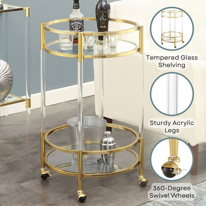 Royal Crest 2 Tier Acrylic Round Glass Bar Cart