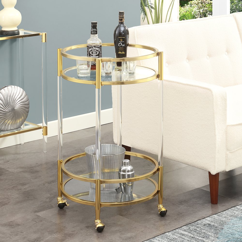 Royal Crest 2 Tier Acrylic Round Glass Bar Cart