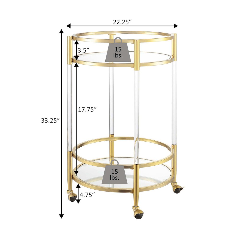 FurniFact Round Bar Cart with 2-Tier Tempered Glass, Metallic