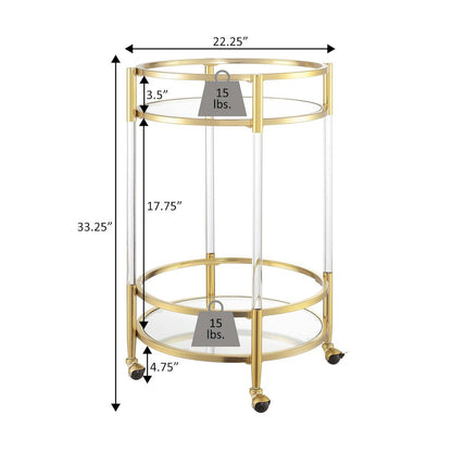 FurniFact Round Bar Cart with 2-Tier Tempered Glass, Metallic
