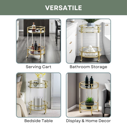 Royal Crest 2 Tier Acrylic Round Glass Bar Cart