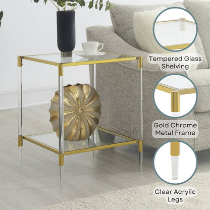 Royal Crest 2 Tier Acrylic Glass Square End Table