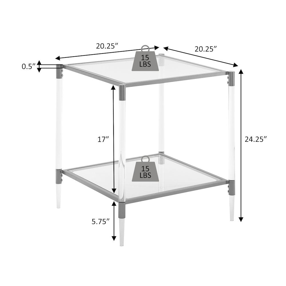 Royal Crest 2 Tier Acrylic Glass Square End Table