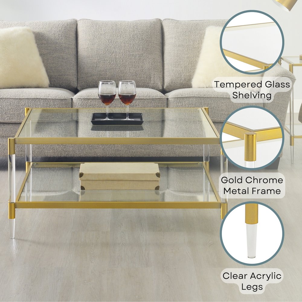 Royal Crest 2 Tier Acrylic Glass Square Coffee Table