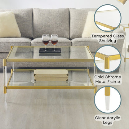 Royal Crest 2 Tier Acrylic Glass Square Coffee Table
