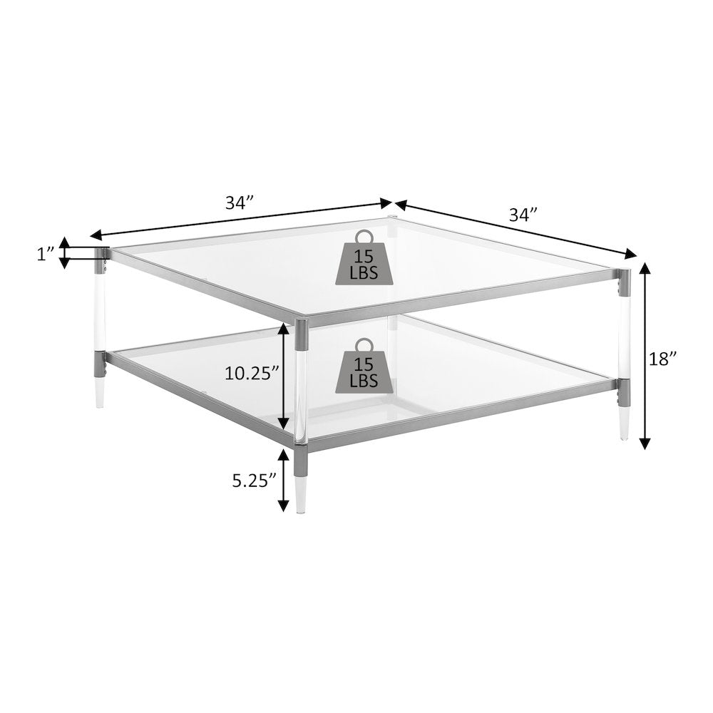 Royal Crest 2 Tier Acrylic Glass Square Coffee Table
