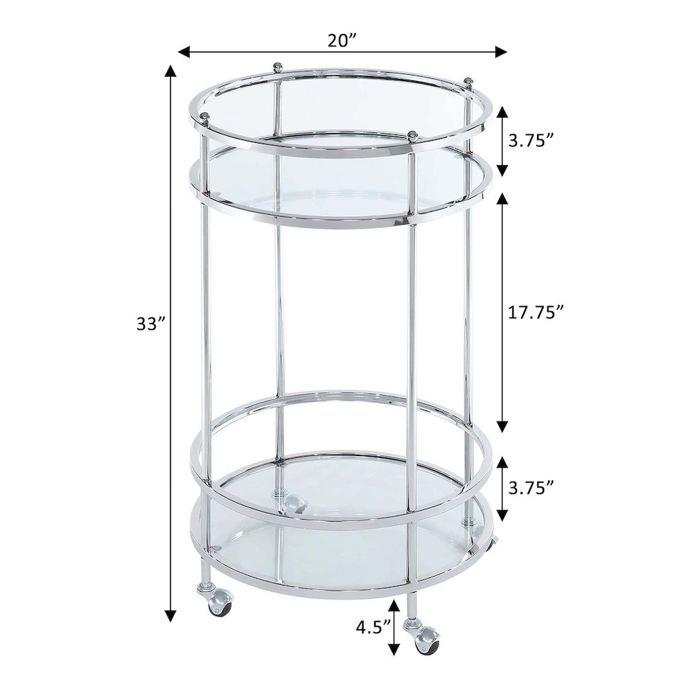 Royal Crest 2 Tier Round Glass Bar Cart