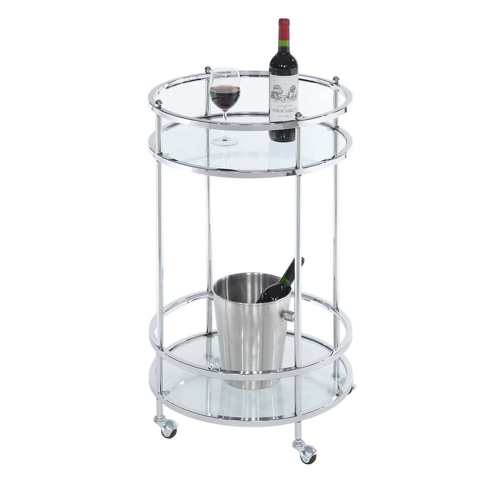 Royal Crest 2 Tier Round Glass Bar Cart