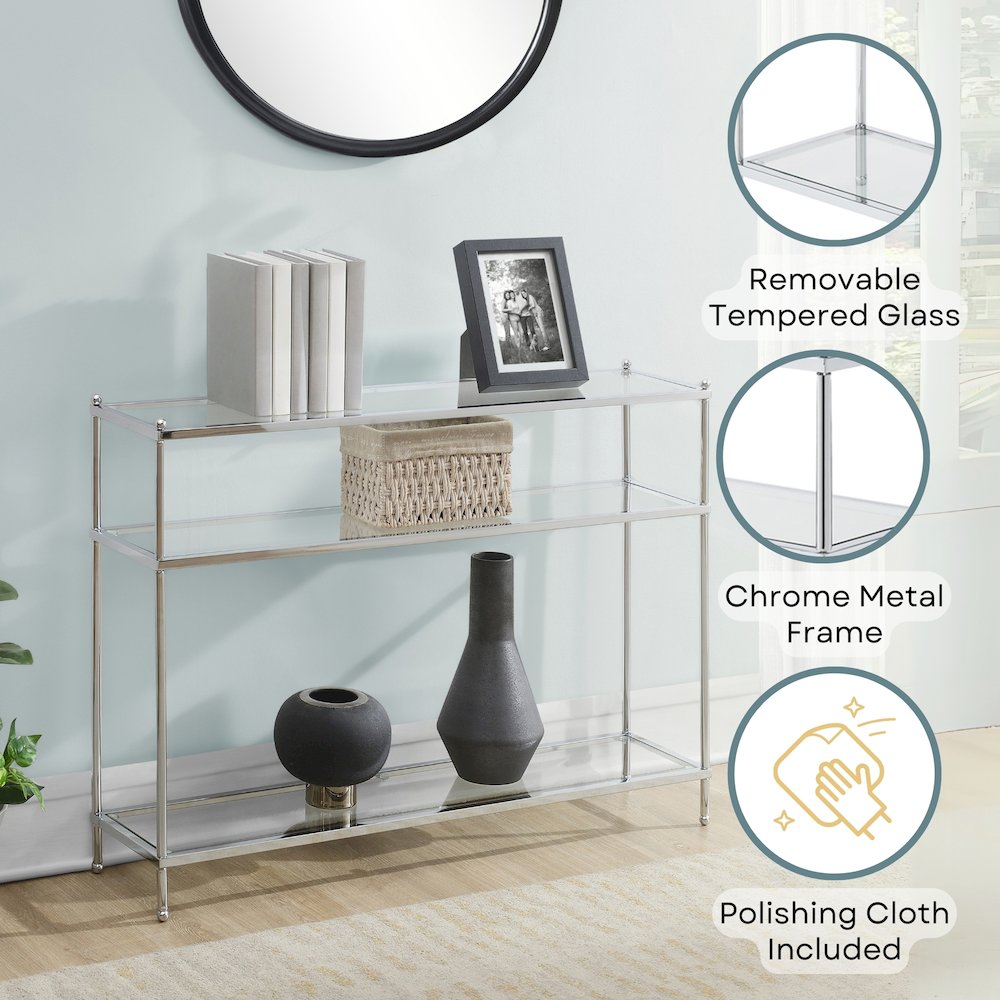 Royal Crest 3 Tier Glass Console Table
