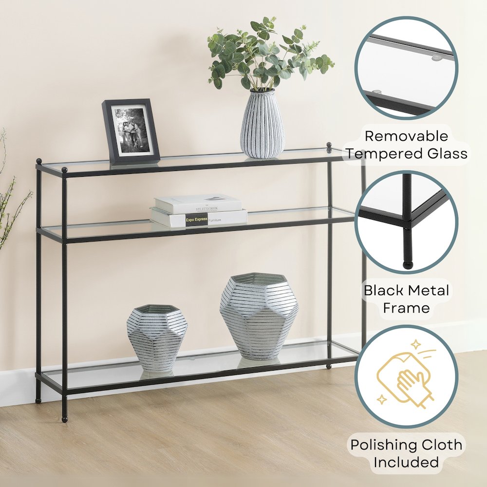 Royal Crest 3 Tier Glass Console Table
