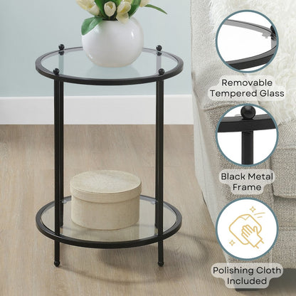 Royal Crest 2 Tier Round Glass End Table with Shelf
