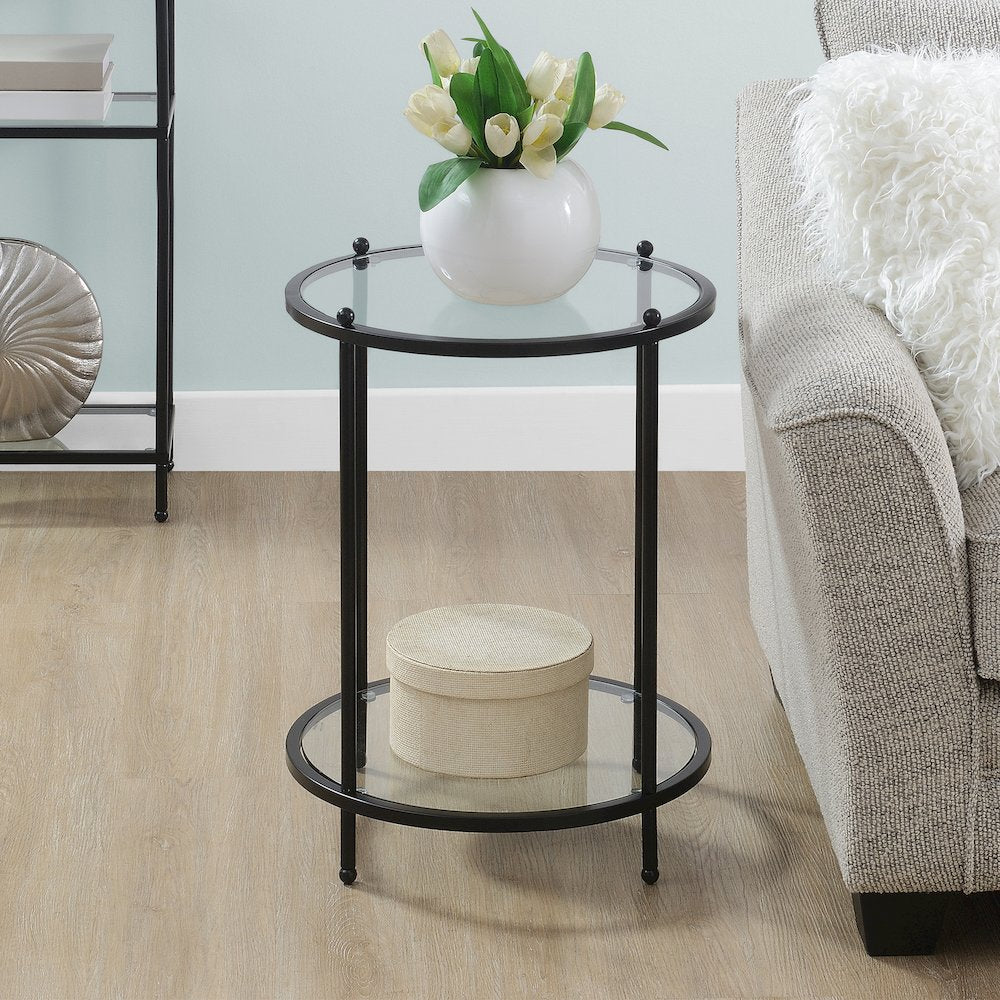 Royal Crest 2 Tier Round Glass End Table with Shelf