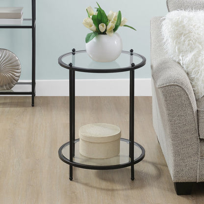 Royal Crest 2 Tier Round Glass End Table with Shelf